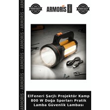 Armoris Elfeneri Şarjlı Projektör Kamp 800 W Doğa Sporları Pratik Lamba Güvenlik Lambası