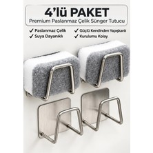 Esmana Living 4 Adet Paslanmaz Bulaşık Süngeri Tutucu Yapışkanlı Askılık Çift Taraflı Yapışkanlı Gri