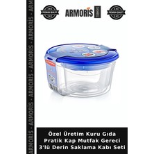 Armoris Özel Üretim Kuru Gıda Pratik Kap Mutfak Gereci 3'lü Derin Saklama Kabı Seti