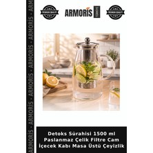 Armoris Detoks Sürahisi 1500 ml Paslanmaz Çelik Filtre Cam Içecek Kabı Masa Üstü Çeyizlik