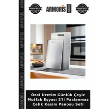 Armoris Özel Üretim Günlük Çeyiz Mutfak Eşyası 2'li Paslanmaz Çelik Kesim Panosu Seti