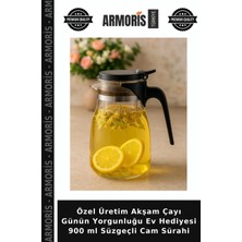 Armoris Özel Üretim Akşam Çayı Günün Yorgunluğu Ev Hediyesi 900 ml Süzgeçli Cam Sürahi