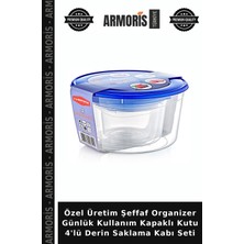 Armoris Özel Üretim Şeffaf Organizer Günlük Kullanım Kapaklı Kutu 4'lü Derin Saklama Kabı Seti