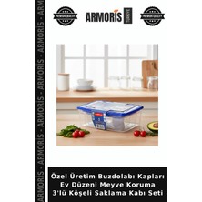 Armoris Özel Üretim Buzdolabı Kapları Ev Düzeni Meyve Koruma 3'lü Köşeli Saklama Kabı Seti