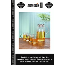 Armoris Özel Üretim Kullanışlı Set Şık Tasarım Fonksiyonel Ürün Borosilikat Cam Sürahi ve 4'lü Fincan Seti