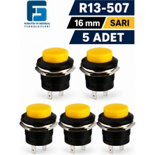 R13-507 16MM Yaylı Push Buton - Sarı - 5 Adet
