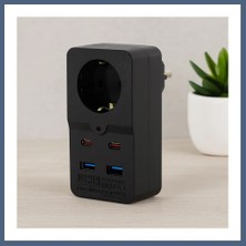 Bezos Termal Akım Korumalı Duvar Prizi - 1 Priz, 2xusb, 2xtype-C (10A/2500W) Siyah BZS10
