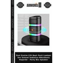 Armoris Özel Üretim Çift Başlı Parti Lambalı Ses Sistemi Kablosuz Mikrofonlu Hoparlör - Party Box Speaker
