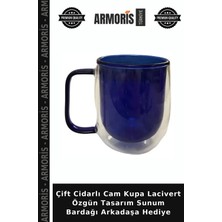 Armoris Çift Cidarlı Cam Kupa Lacivert Özgün Tasarım Sunum Bardağı Arkadaşa Hediye