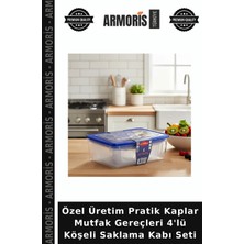 Armoris Özel Üretim Pratik Kaplar Mutfak Gereçleri 4'lü Köşeli Saklama Kabı Seti