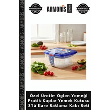 Armoris Özel Üretim Oglen Yemeği Pratik Kaplar Yemek Kutusu 3'lü Kare Saklama Kabı Seti