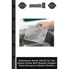 Armoris Alüminyum Rengi 20X20 cm Çok Amaçlı Ovma Bezi Bulaşık Süngeri Yüzey Koruyucu Gümüş Parlatıcı
