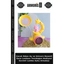 Armoris Çocuk Odası Ay ve Unicorn Desenli Gece Lambası Yenidoğan Hediyesi Sevimli Lamba Uyku Arkadaşı