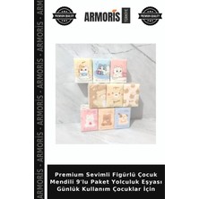 Armoris Premium Sevimli Figürlü Çocuk Mendili 9'lu Paket Yolculuk Eşyası Günlük Kullanım Çocuklar Için