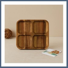 Bezos Akasya Ahşap 4 Bölmeli Kare Servis Tepsisi 20X20X1.4 cm BZS10