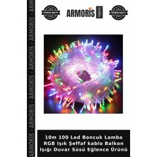 Armoris 10M 100 LED Boncuk Lamba Rgb Işık Şeffaf Kablo Balkon Işığı Duvar Süsü Eğlence Ürünü