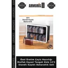 Armoris Özel Üretim Çeyiz Hazırlığı Mutfak Eşyasi Tezgah Üstü 12'li Standlı Kaşıklı Baharatlık Seti