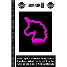 Armoris Neon Işıklı Unicorn Masa Gece Lambası Okul Hediyesi Pembe Lamba Komodin Aydınlatması