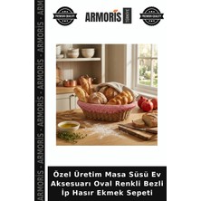 Armoris Özel Üretim Masa Süsü Ev Aksesuarı Oval Renkli Bezli Ip Hasır Ekmek Sepeti