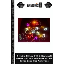 Armoris 2 Metre 10 LED Pilli 2 Kademeli Parlak Top LED Romantik Ortam Duvar Susü Hoş Ambiyans
