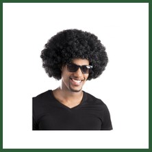 Bezos Siyah Renk Kıvırcık Afro Bonus Peruk Parti Peruğu Bzst