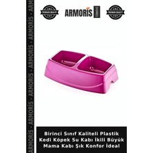 Armoris Birinci Sınıf Kaliteli Plastik Kedi Köpek Su Kabı Ikili Büyük Mama Kabı Şık Konfor Ideal