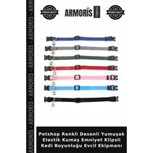 Armoris Petshop Renkli Desenli Yumuşak Elastik Kumaş Emniyet Klipsli Kedi Boyunluğu Evcil Ekipmanı