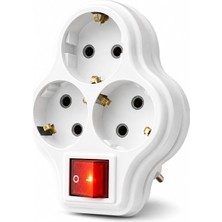 Royal Rain Store 3lü Anahtarlı Golyat, Üçlü Topraklı Priz Duvar Tipi Çoklayıcı Fiş, 16A 250 Volt, Max 3600 Watt (Beyaz)