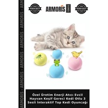 Armoris Özel Üretim Enerji Atıcı Evcil Hayvan Keşif Gereci Kedi Otlu 3 Sesli Interaktif Top Kedi Oyuncağı