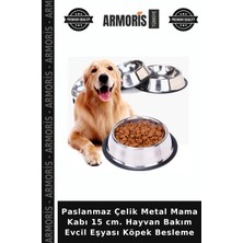 Armoris Paslanmaz Çelik Metal Mama Kabı 15 Cm. Hayvan Bakım Evcil Eşyası Köpek Besleme