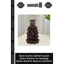 Armoris Özel Üretim Şeffaf Sürahi Sofra Düzeni Su Bardağı Üzüm Desenli Başucu Sürahisi