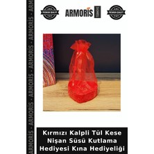 Armoris Kırmızı Kalpli Tül Kese Nişan Süsü Kutlama Hediyesi Kına Hediyeliği