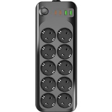 Royal Rain Store Mobee Termal Akım Korumalı Grup Priz USB &amp; Type-C 2.1A Şarj Çıkışlı 10’lu Uzaatma Kablo 10A 2500W 2 Metre 3423