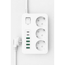 Royal Rain Store Akım Korumalı 3’lü Priz – 2×usb-C + 4×usb-A Hızlı Şarj, 2m Kablo, Çocuk Korumalı Çoklu Priz