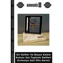 Armoris Gri Defter ve Beyaz Kalem Kutulu Set Toplantı Defteri Kırtasiye Seti Ofis Gereci