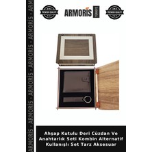 Armoris Ahşap Kutulu Deri Cüzdan ve Anahtarlık Seti Kombin Alternatif Kullanışlı Set Tarz Aksesuar
