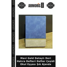 Armoris Mavi Gold Detaylı Deri Hatıra Defteri Defter Çeşidi Okul Eşyası Şık Ajanda