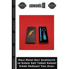 Armoris Mavi Metal Deri Anahtarlık ve Kalem Seti Tablet Kalemi Erkek Hediyesi Yazı Aracı
