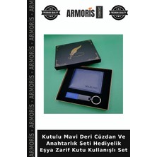 Armoris Kutulu Mavi Deri Cüzdan ve Anahtarlık Seti Hediyelik Eşya Zarif Kutu Kullanışlı Set