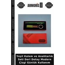 Armoris Yeşil Kalem ve Anahtarlık Seti Deri Detay Modern Çizgi Günlük Kullanım
