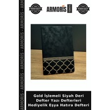 Armoris Gold Işlemeli Siyah Deri Defter Yazı Defterleri Hediyelik Eşya Hatıra Defteri