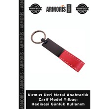 Armoris Kırmızı Deri Metal Anahtarlık Zarif Model Yılbaşı Hediyesi Günlük Kullanım