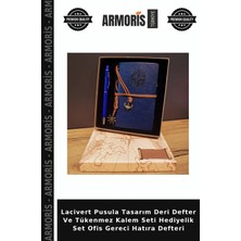 Armoris Lacivert Pusula Tasarım Deri Defter ve Tükenmez Kalem Seti Hediyelik Set Ofis Gereci Hatıra Defteri