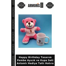 Armoris Happy Birthday Tasarım Pembe Ayıcık ve Kupa Seti Anlamlı Hediye Tatlı Hatıra