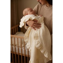 Elarque Bebek Battaniyesi ve Bebek Yastık Kılıfı & %100 Pamuk Müslin / Krem Renk /