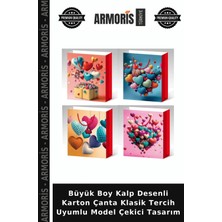 Armoris Büyük Boy Kalp Desenli Karton Çanta Klasik Tercih Uyumlu Model Çekici Tasarım