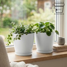 Royal Rain Store Pina Saksı Tabaklı Drenaj Delikli Plastik Çiçek Saksısı (2 Adet, Beyaz, 2.5 Litre)