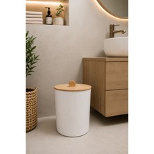 Elarque Doğal Bambu Kapaklı Çöp Kovası, 7 Litre, 20X23 cm Modern Şık Tasarım
