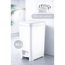 Elarque Vastbin 25L Pedallı Beyaz Banyo-Mutfak Çöp Kovası, Kapaklı Slim Tasarım