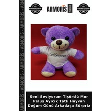 Armoris Seni Seviyorum Tişörtlü Mor Peluş Ayıcık Tatlı Hayvan Doğum Günü Arkadaşa Sürpriz